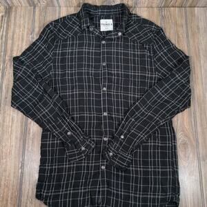 YoungLA Black Plaid Pearl Snap Front Long Sleeve Lightweight Dressy Casual Men M